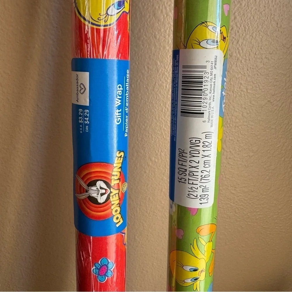 Vintage 1999/2000 Hallmark NIP Tweety Bird wrapping paper tubes set of 2